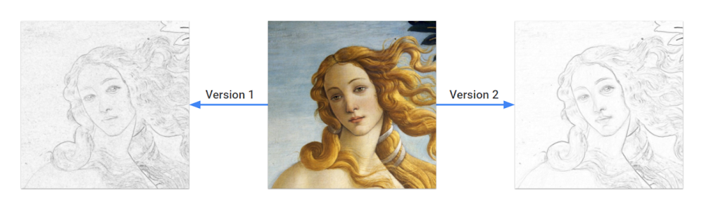 ![La nascita di Venere by Botticelli, with and without denoising](./pics/4_denoising_botticelli.png)