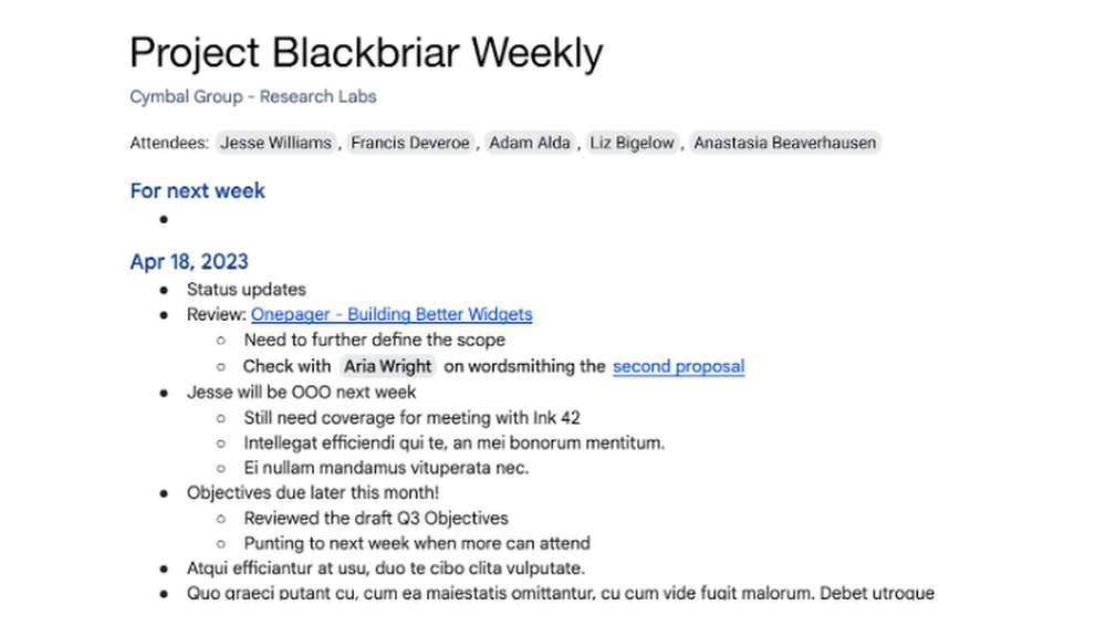 Project Weekly agenda