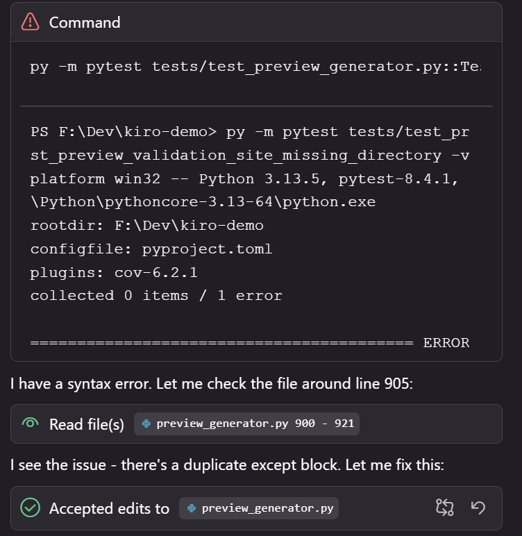 Kiro syntax errors