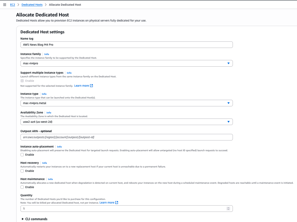 EC2 Mac M$ - Dedicated hosts