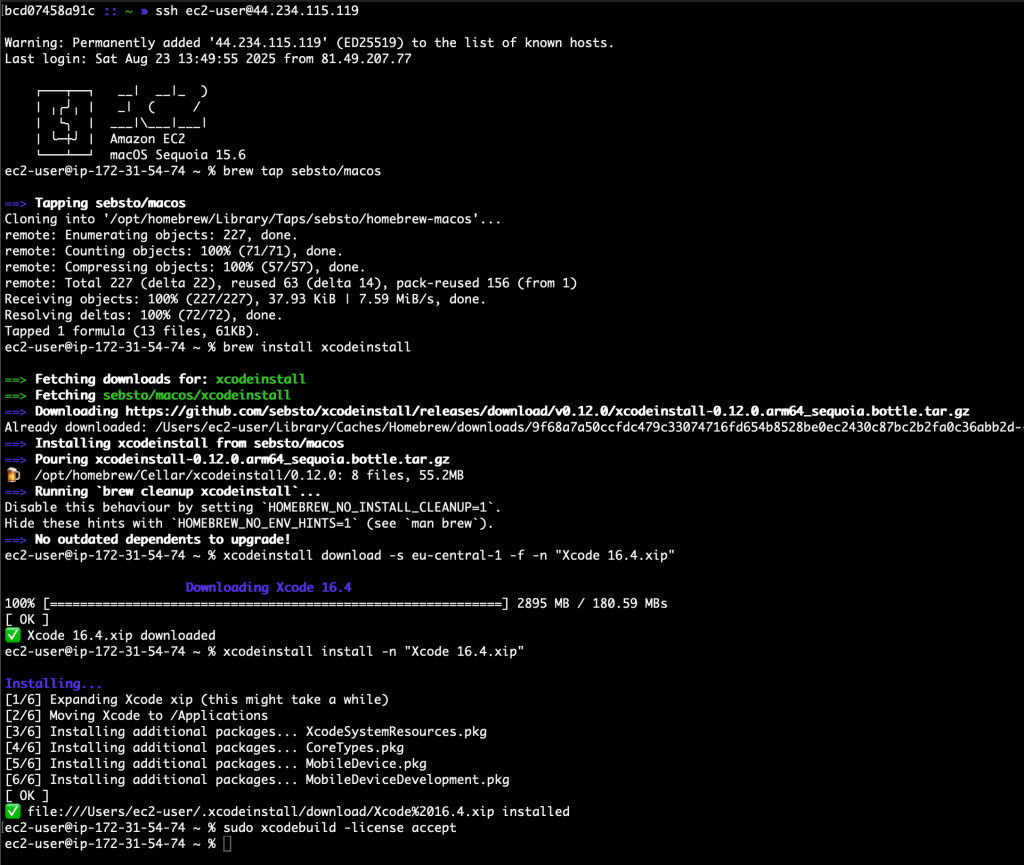 EC2 Mac M4 - install xcode