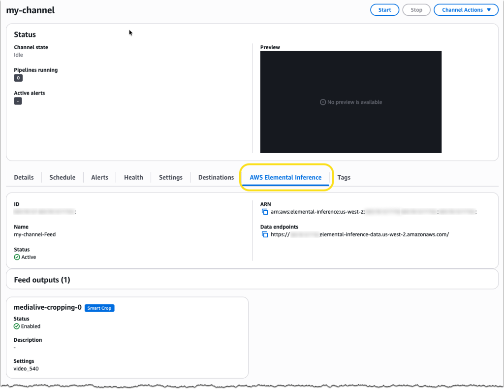 AWS MediaLive inference console