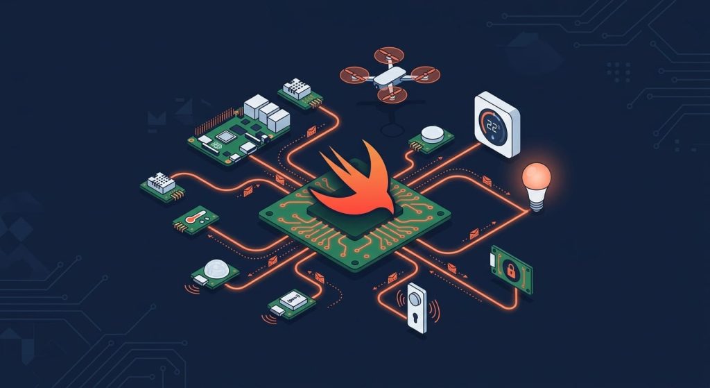 Swift on IoT and Edge devices, an AI generated illustration