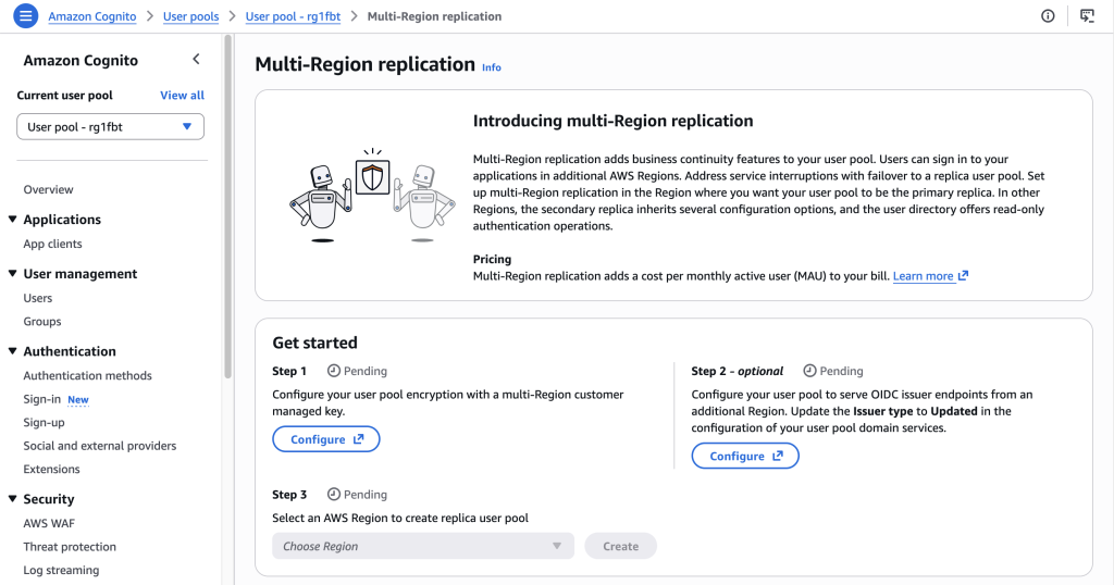 Cognito Multi-Region replication - initial state